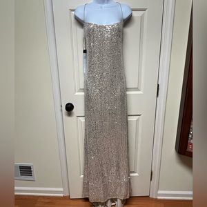 Mac Duggal Champagne Sequin Backless Gown